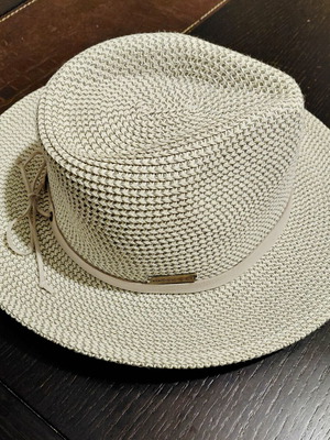 Stamion straw hat, size M, off-white with grey weave