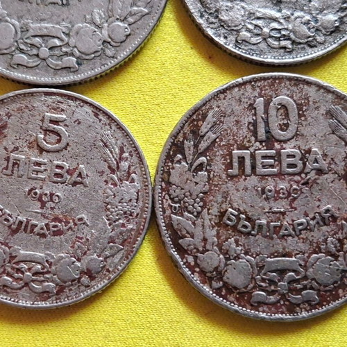 Coins 5 and 10 Leva 1930 used, pack of 8 from Bulgaria