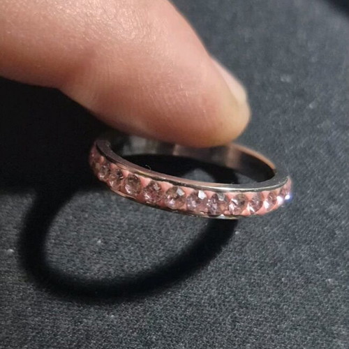 Eternity ring stainless steel with zirconia, like new, pink