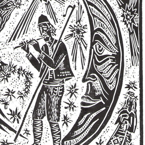 Linocut Samodivsko Horo new, size A4