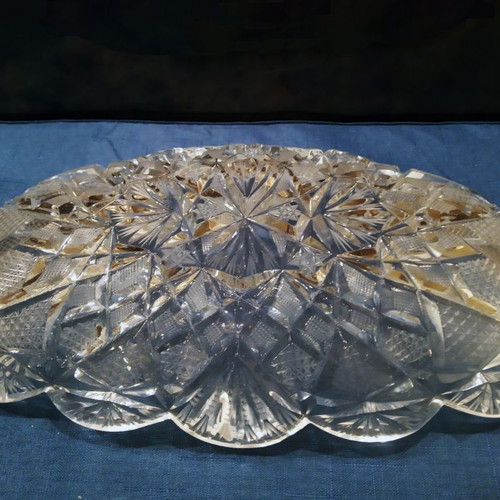 Crystal antique cut elongated bowl like new