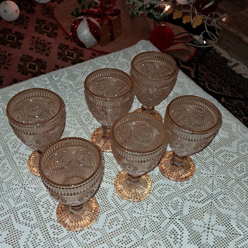 Set of 6 column water glasses in salmon pearl color new