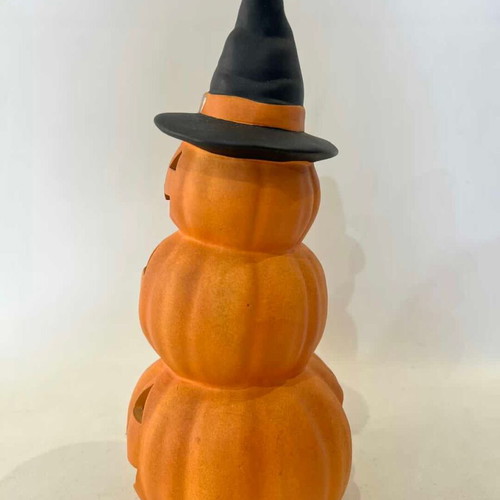 Ceramic Halloween pumpkin candle holder used