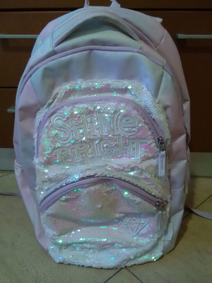 School bag used pink with sequins for elementary