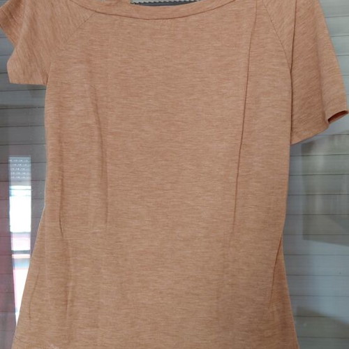 Shein women's beige short sleeve blouse with shoulder detail