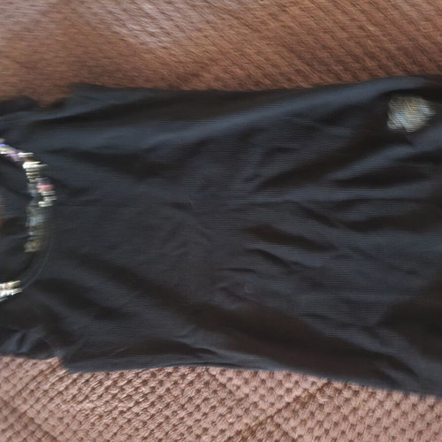RBL Black Ribbed Blouse like new with Decorative Stones and Strass