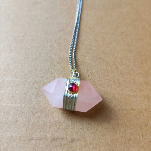 Sweetheart Rose Quartz Crystal Point Boho Necklace new