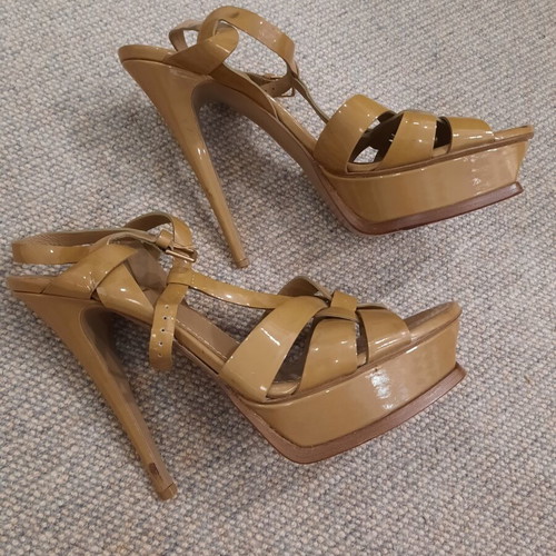 YSL Saint Laurent Tribute patent leather sandals used, size 41