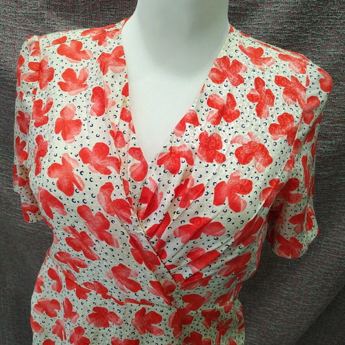 Silk dress used, handmade, size S, white and red