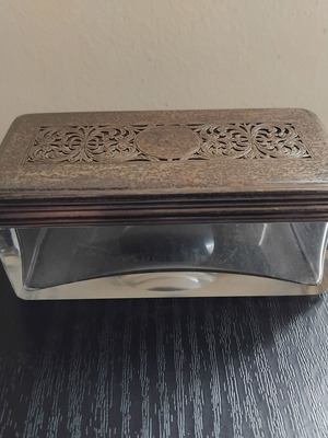 Antique glass box with sterling silver lid, used, 19th-20th century