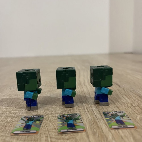 Minecraft Zombie Figures set of 3 like new with collectible cards