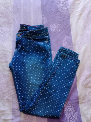 Polka Dot Jeans like new, white and blue