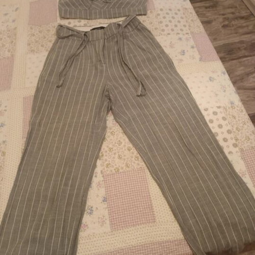 Vero Moda set top and wide-leg pants, white and green