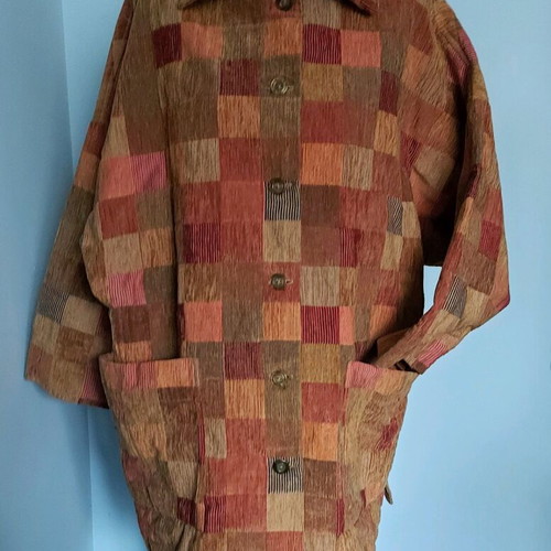 Checked transitional coat like new with handmade scarf