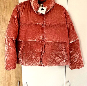 J Store large μπουφαν puffer βελουτε ροζ καινουριο