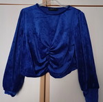Velveteen blouse Doretta with front ruching like new, blue