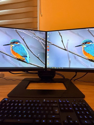 HP dual monitor desk stand used