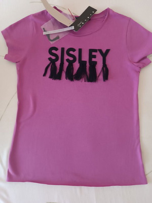Sisley children's purple blouse with embroidered logo and fringes, new