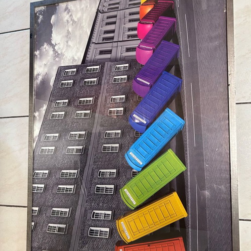 Framed wall art used, 63x93 cm with hanging clips