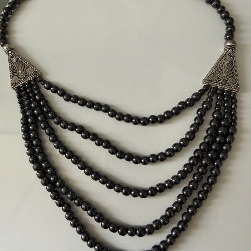 Necklace from black onyx handmade, new, silver accents