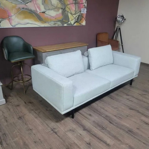 Designer gray fabric sofa three-seater new with metal legs
