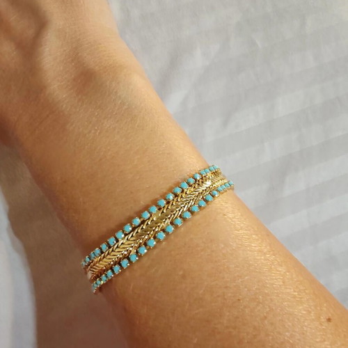 Turquoise stainless steel bracelet like new, gold accents