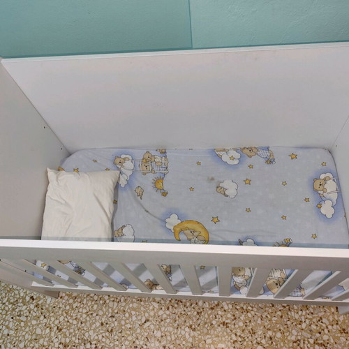 Baby cot white like new with mattress and pillow