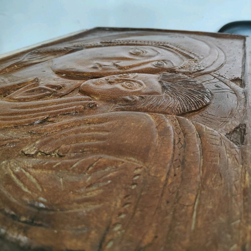 Huge wooden carved icon of the Virgin Mary with Christ