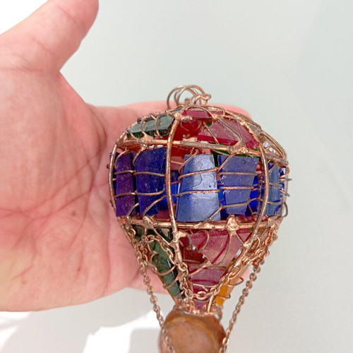 Handmade hot air balloon pendant with copper and glass used