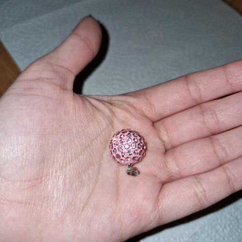 Pink disco ball bead for necklace with rhinestones new