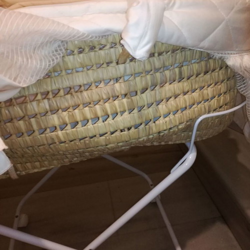 Baby basket and lounger new with iron base and wicker basket