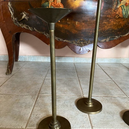Vintage brass floor candlesticks used, set of 3 pieces