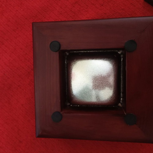 Metal ashtray used with wooden base silver color