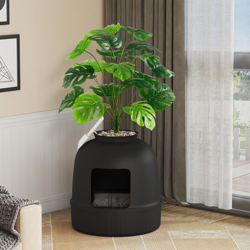 Cat litter box with plant and scoop, new