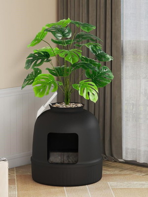 Cat litter box with plant and scoop, new