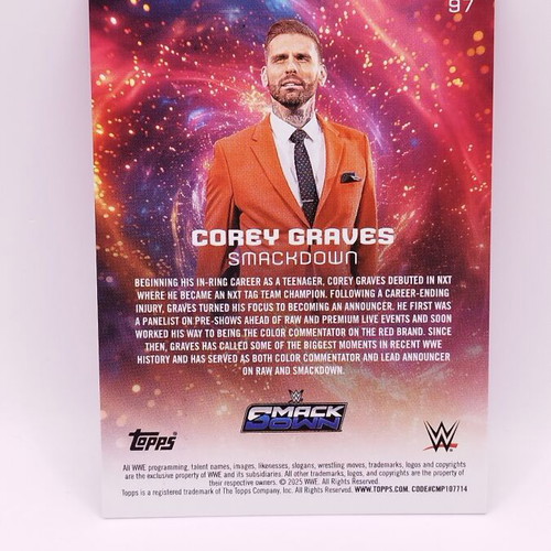 Topps WWE Universe Corey Graves Smackdown card like new, numbered 36/50