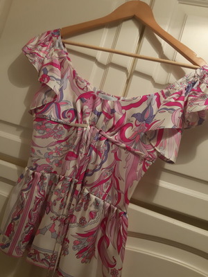 Emilio Pucci silk top with pink and purple botanical print