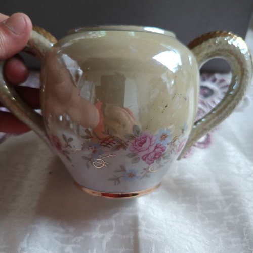 Japanese porcelain vase vintage 1930-1950 used decorative double-handle
