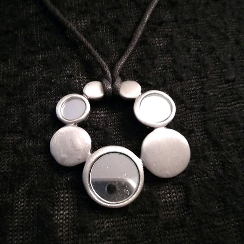 Necklace used, short metal with three mirrors and black cord