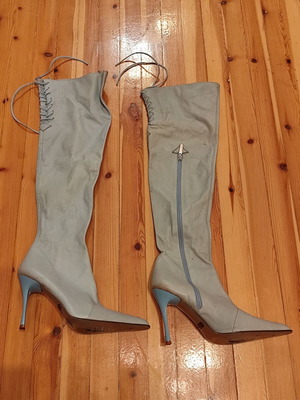 Dodici over-the-knee leather boots used, turquoise, size 37