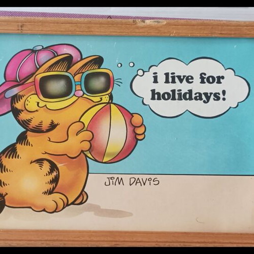 Garfield vintage wooden plaque used, 32x22 cm