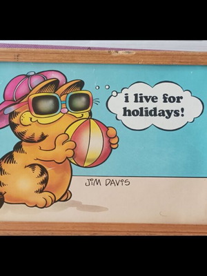 Garfield vintage ξύλινη κάδρα μεταχειρισμένη, 32x22 εκατοστά