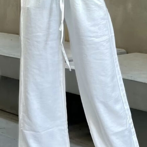 Linen pants new, with elastic and drawstring, white, size M