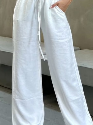 Linen pants new, with elastic and drawstring, white, size M