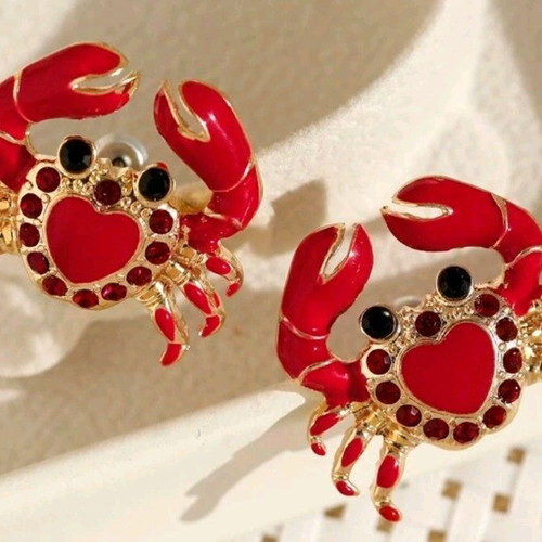 Crab earrings new, gold and red