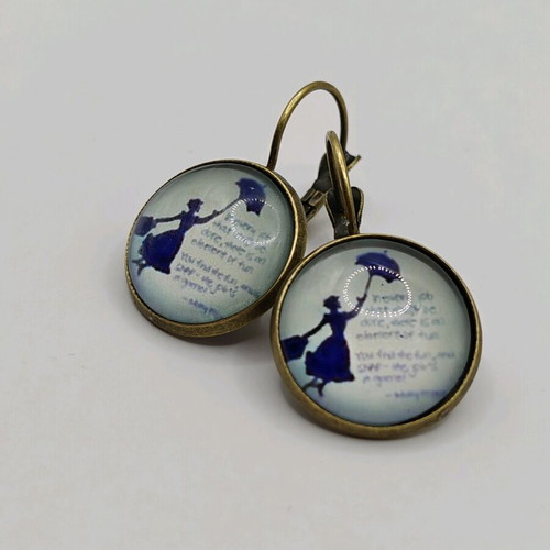 Mary Poppins dangle earrings gray and turquoise new