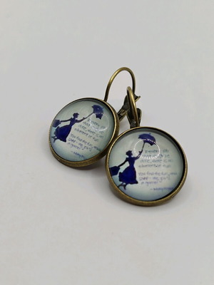 Mary Poppins dangle earrings gray and turquoise new