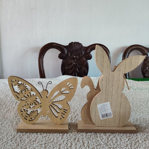 Easter wooden decorations set with bunny and butterfly
