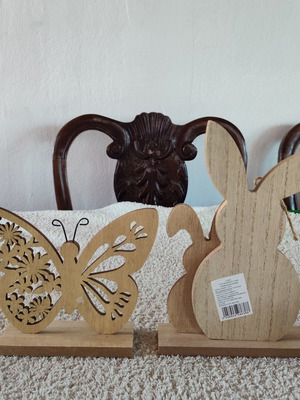 Easter wooden decorations set with bunny and butterfly