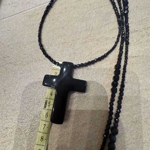 Vintage necklace cross made of obsidian like new, 1.5 m length